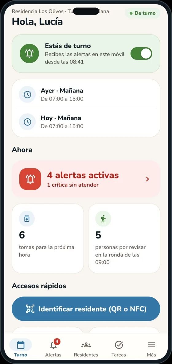 Inicio del turno en la app